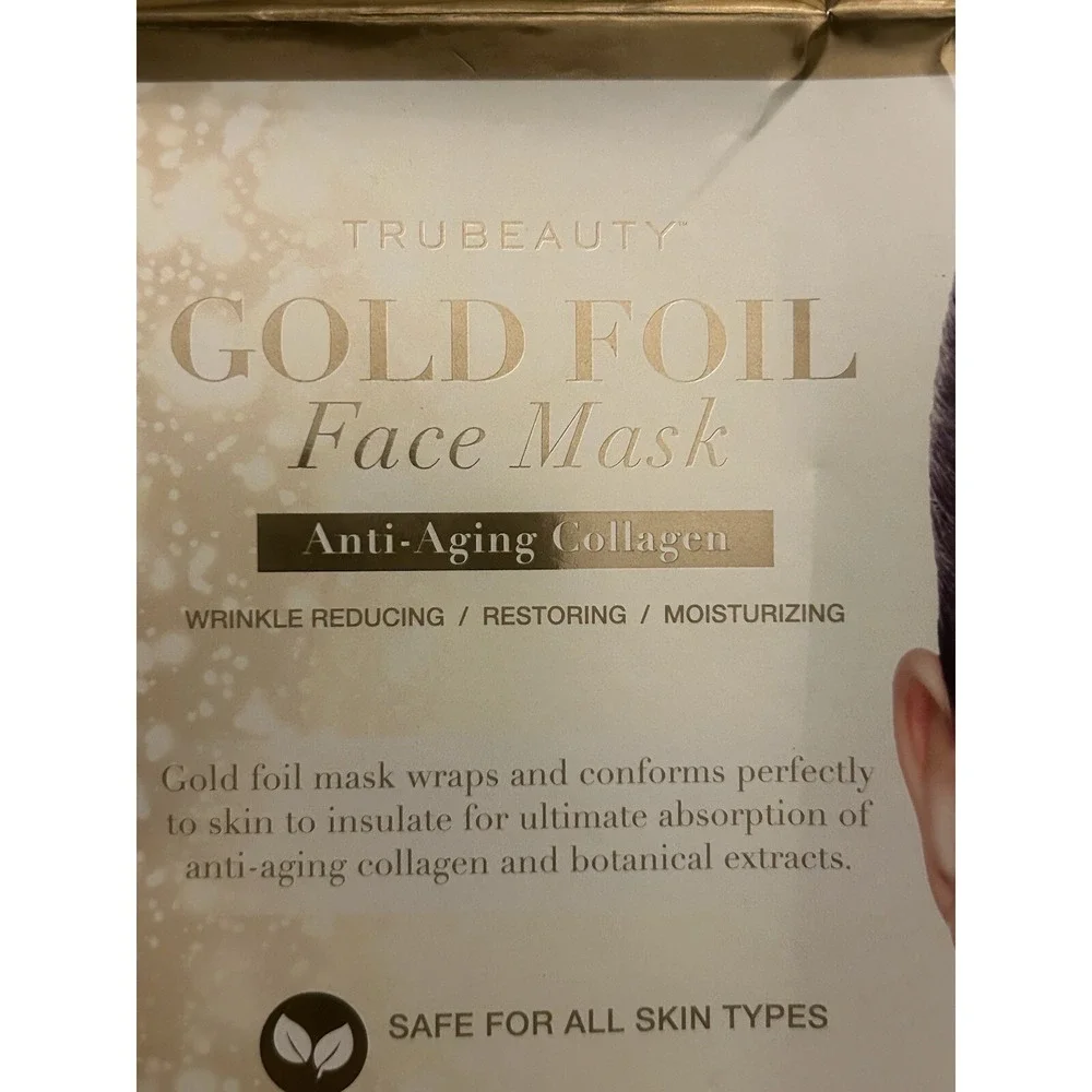 Tru Beauty Gold Foil Face Mask 5 Pack Anti Aging Collagen Triple Layer Gold Foil